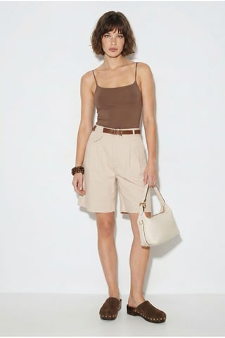 High-Waist Belted Tailored Shorts