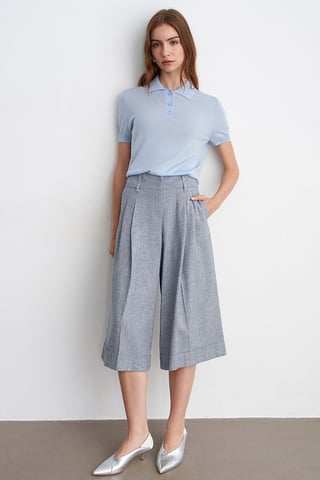 High-Waist Pleated Wide-Leg Capri Trousers