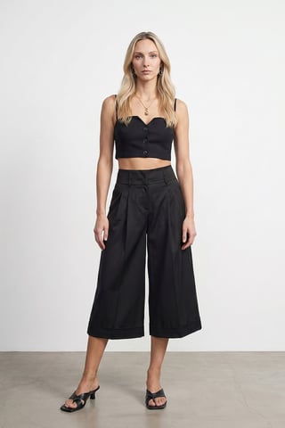 High-Waist Wide-Leg Crepe Culottes