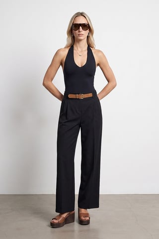 Wide-Leg Belted Crepe Trousers