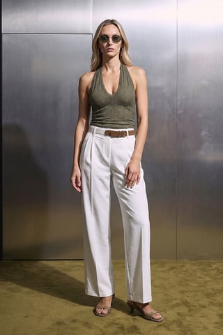 Wide-Leg Belted Crepe Trousers