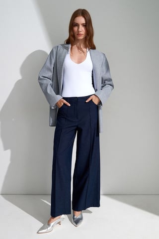 High-Waist Wide-Leg Pleated Trousers