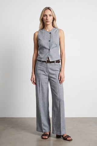 High-Waist Wide-Leg Pleated Trousers