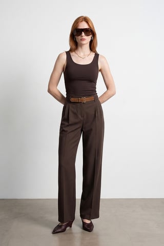 Wide-Leg Belted Crepe Trousers