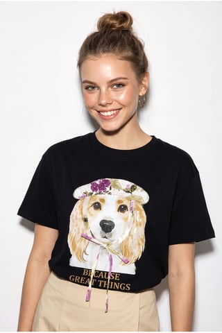 Sequin Printed Crew Neck T-Shirt