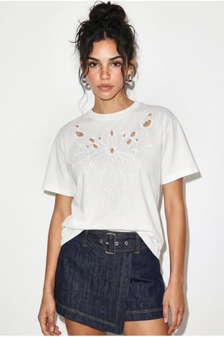 Embroidered Cotton Crew Neck T-Shirt