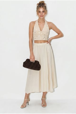 High-Waist A-Line Midi Skirt