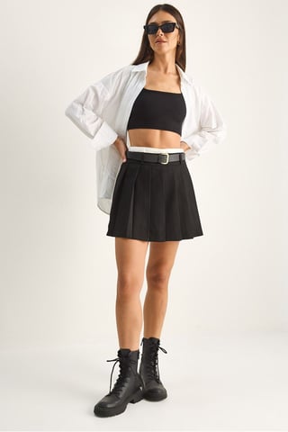 High-Waist Mini Skort With Belt