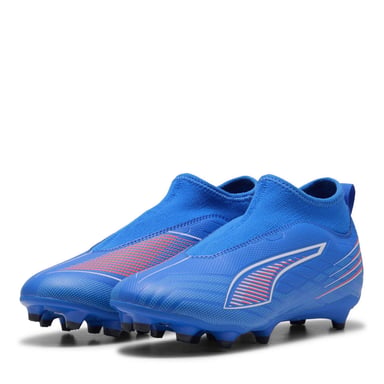 Boys Puma 5 Match Laceless Junior Firm Ground Football Boots in Blue/White