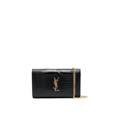 Saint Laurent Cassandre Croc Embossed Leather Chain Wallet