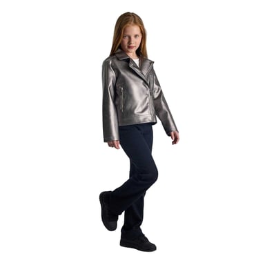 Minoti Girls Metallic Biker Jacket (Silver)