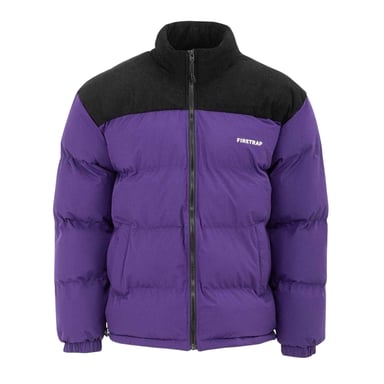 Firetrap Mens Colour Block Corduroy Quilted Puffer Jacket (Purple)