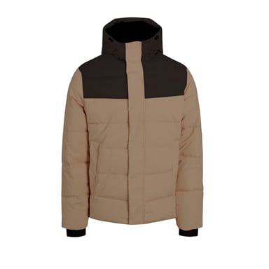 Jack And Jones Mens Colour Block Ribbed Hooded Puffer Jacket (Crockery)