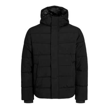 Jack And Jones Mens Colour Block Ribbed Hooded Puffer Jacket (Black)