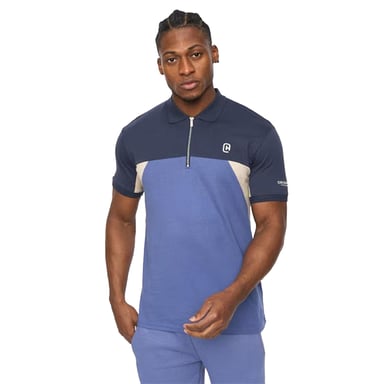 C.P. Company Mens Colour Block Half Zip Regular Polo Shirt (Blue)