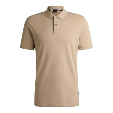 Boss Mens Pallas Embroidered Logo Cotton Polo Shirt (Light Beige)