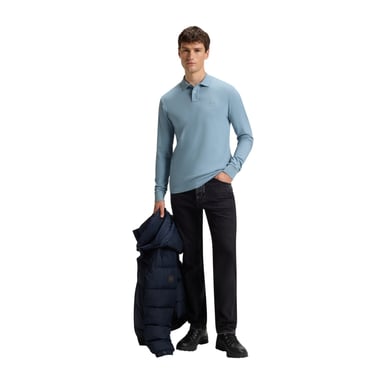 Boss Mens Passerby Logo Long-Sleeved Polo Shirt (Light Blue)