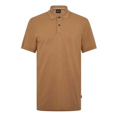 Boss Mens Pallas Embroidered Logo Cotton Polo Shirt (Dark Beige)