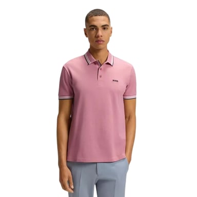 Boss Mens Paddy Contrast Tipped Polo Shirt (Pink)