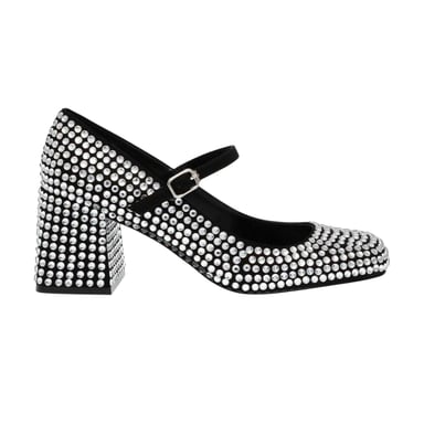 Steve Madden Womens/Ladies Rhinestone Leather Block Heel Mary Janes (Silver)