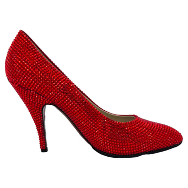 Ferragamo Röda (1960) Kristallpryddade Pumps i Röd Satin