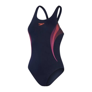 Speedo Womens/Ladies Placement Abstract Muscleback One Piece Swimsuit (Navy/Pink)