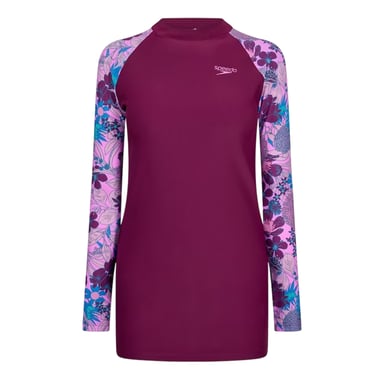 Speedo Womens/Ladies Floral Long-Sleeved Modesty Swimsuit (Purple/Blue)