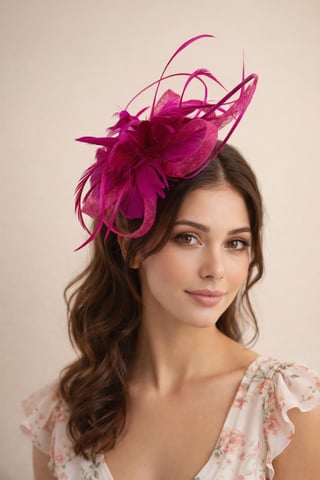 Floral Feather Fascinator with Loops in Fuchsia