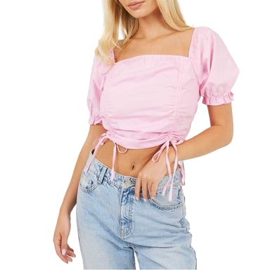 Brave Soul Womens/Ladies Puff Sleeve Crop Top (Pink)
