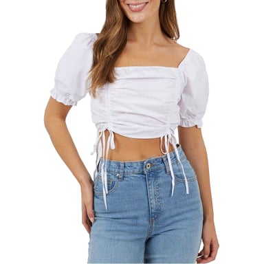 Brave Soul Womens/Ladies Puff Sleeve Crop Top (White)