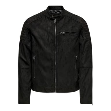Only Mens Plain Zip Pocket Biker Jacket (Black)