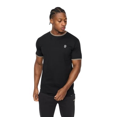 Crosshatch Mens Preece Contrast Striped T-Shirt (Black)