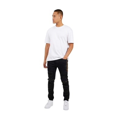 Brave Soul Mens Biker Stitched Skinny Jeans (Charcoal Wash)