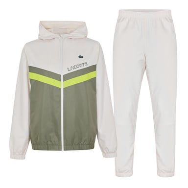 Lacoste Mens Colour Block Taffeta Tracksuit (White/Khaki Green)