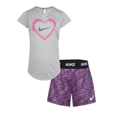 Nike Girls Heart Short-Sleeved T-Shirt & Shorts Set (Grey/Pink)