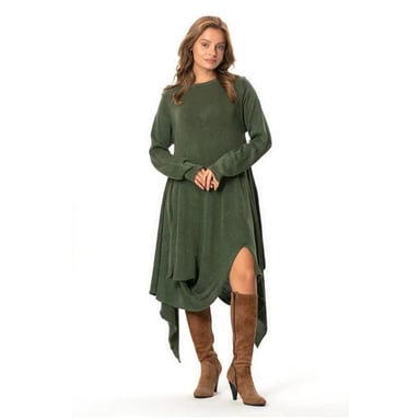 Nguo ya Handan Long Sleeve Isiyo na Ulinganifu ya Kukata Vuli na Baridi ya Midi yenye Urefu wa Midi Iliyounganishwa Khaki HK