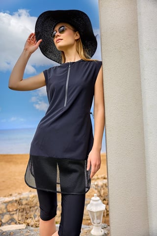 Marina Black Semi-Covered Modest Swimsuit