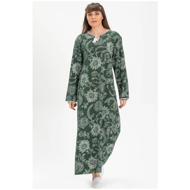 Gauni refu la Kiangazi lenye mikono mirefu lenye ukubwa wa Şile lenye kitambaa cha Şile lenye muundo wa kijani wa mti wa Plane Tree Pattern YSL