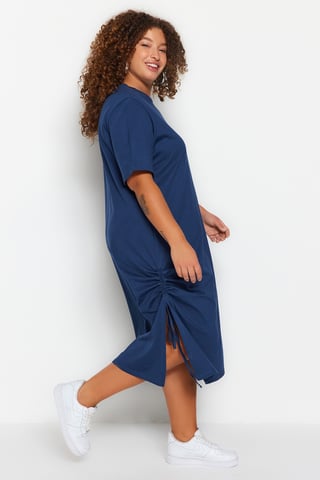 Curve Women's Dark blue Unifarben Midi Short Casual Relaxed Plus Size Dresses