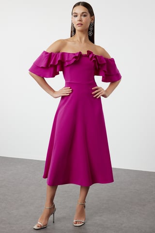 Women's Pink Straight Midi Short Graduation/Prom Fitted Dress
