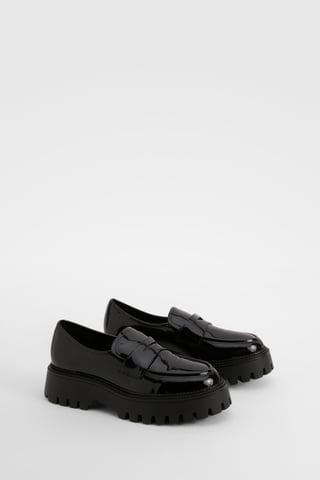 Wide Fit Patent Chunky Sole Loafers