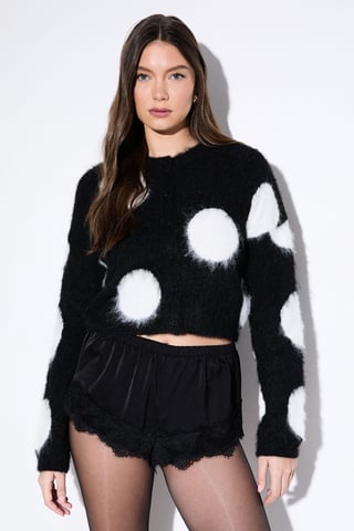 Brushed Giant Polka Dot Knitted Cardigan