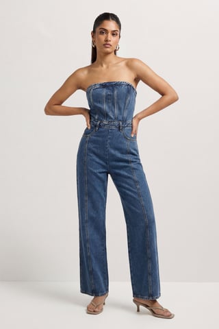 Bandeau Denim Wide Leg Jumpsuit