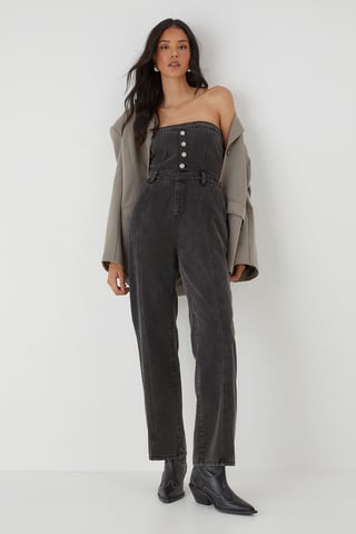 Bandeau Button Up Denim Jumpsuit