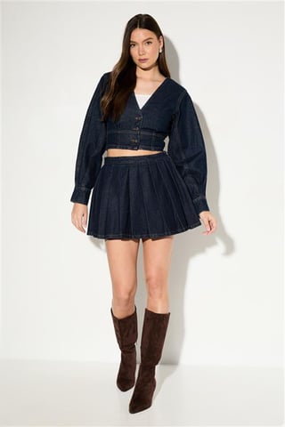 Pleated Detail Denim Wrap Skirt