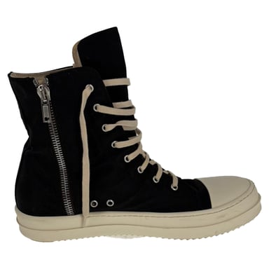 Rick Owens höga sneakers med dragkedja och fickor i svart canvas