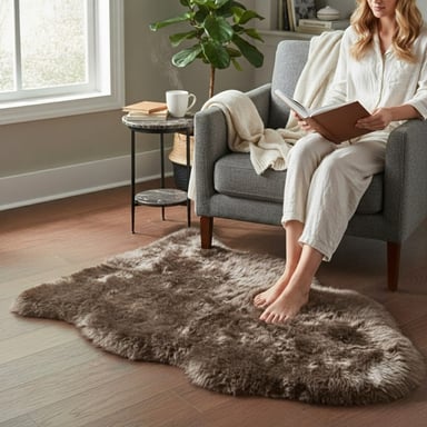 Äkta taupe fårskinn Naturlig, silkeslen, mjuk, fluffig riktig ullmatta