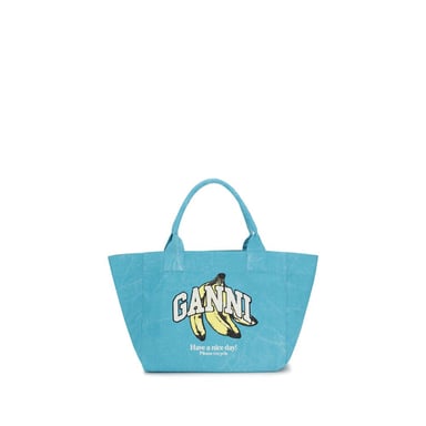 Ganni Blue Recycled Cotton Shoulder Bag