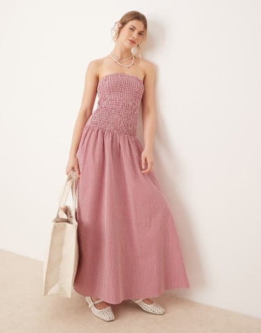 Glamorous shirred drop waist maxi dress in red gingham
