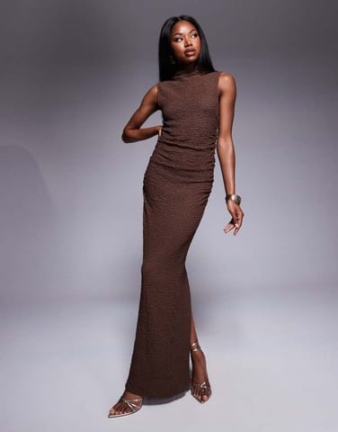 ASOS DESIGN textured sleeveless column maxi dress in brown